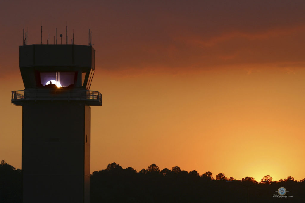 airport tower sunset