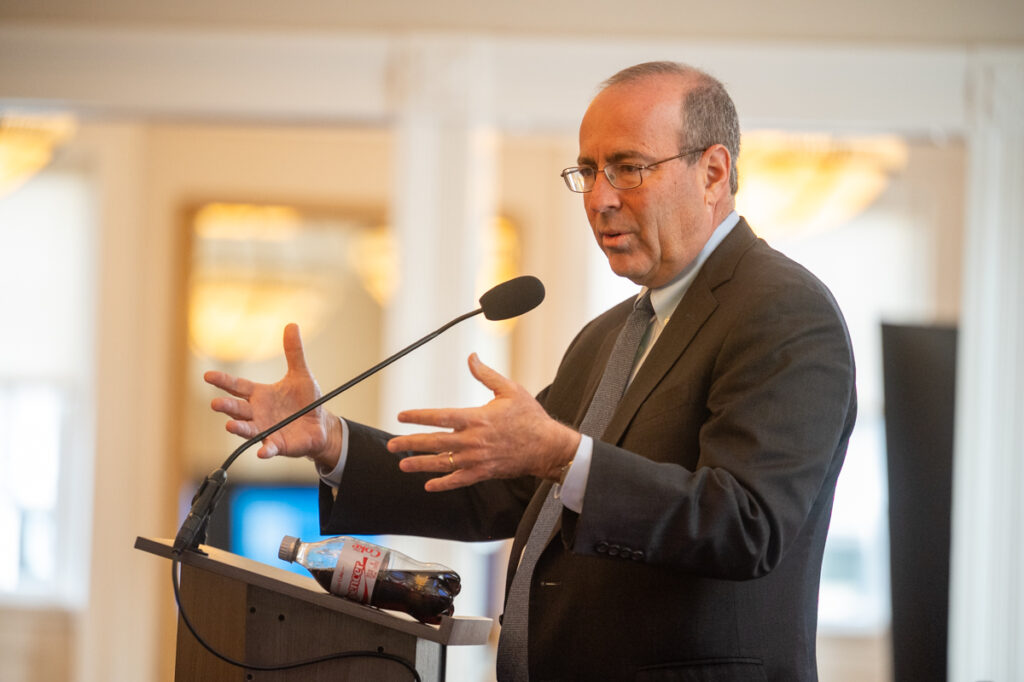 Federal Reserve Bank of Richmond President and CEO Tom Barkin answering questions after his keynote at the 18th Talbot County Business Appreciation Summit on April 10, 2025 in the Gold Ballroom of The Tidewater Inn.