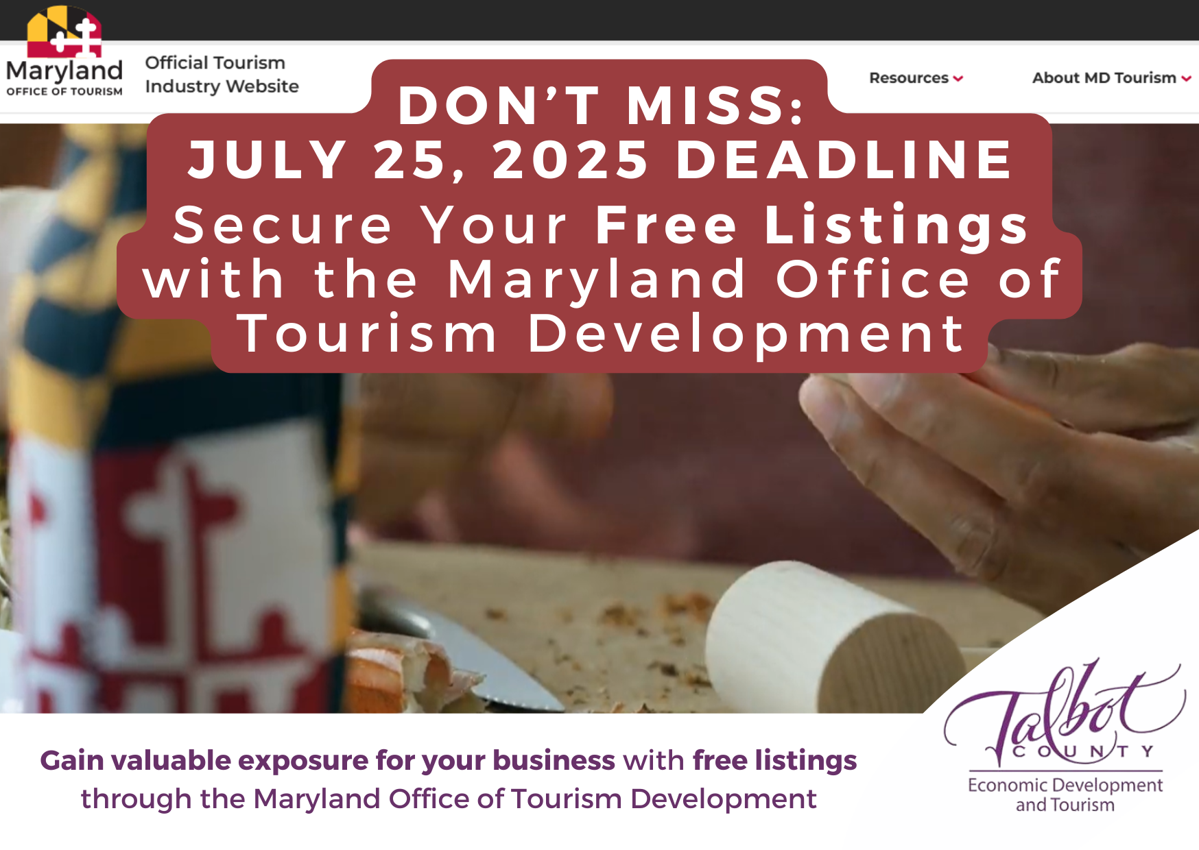 Gain Valuable Exposure for your Business with Free Listings through the Maryland Office of Tourism Development