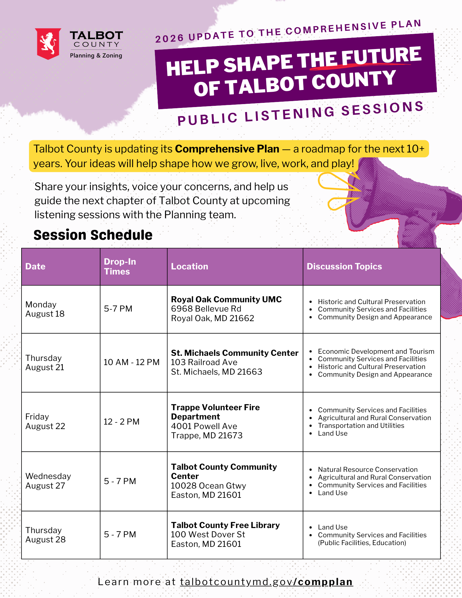 Listening Sessions for the 2026 Update to Talbot County Planning and Zoning's Comprehensive Plan