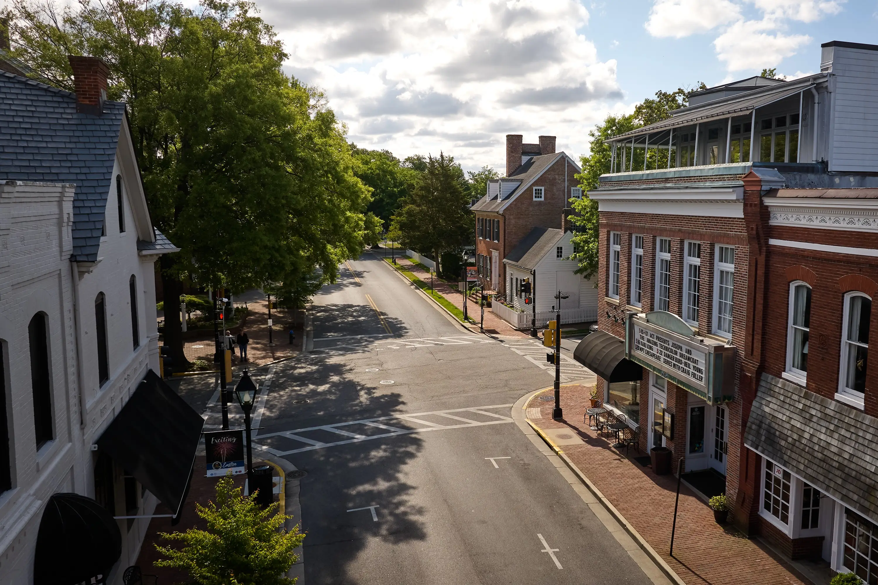 An aerial shot of main street