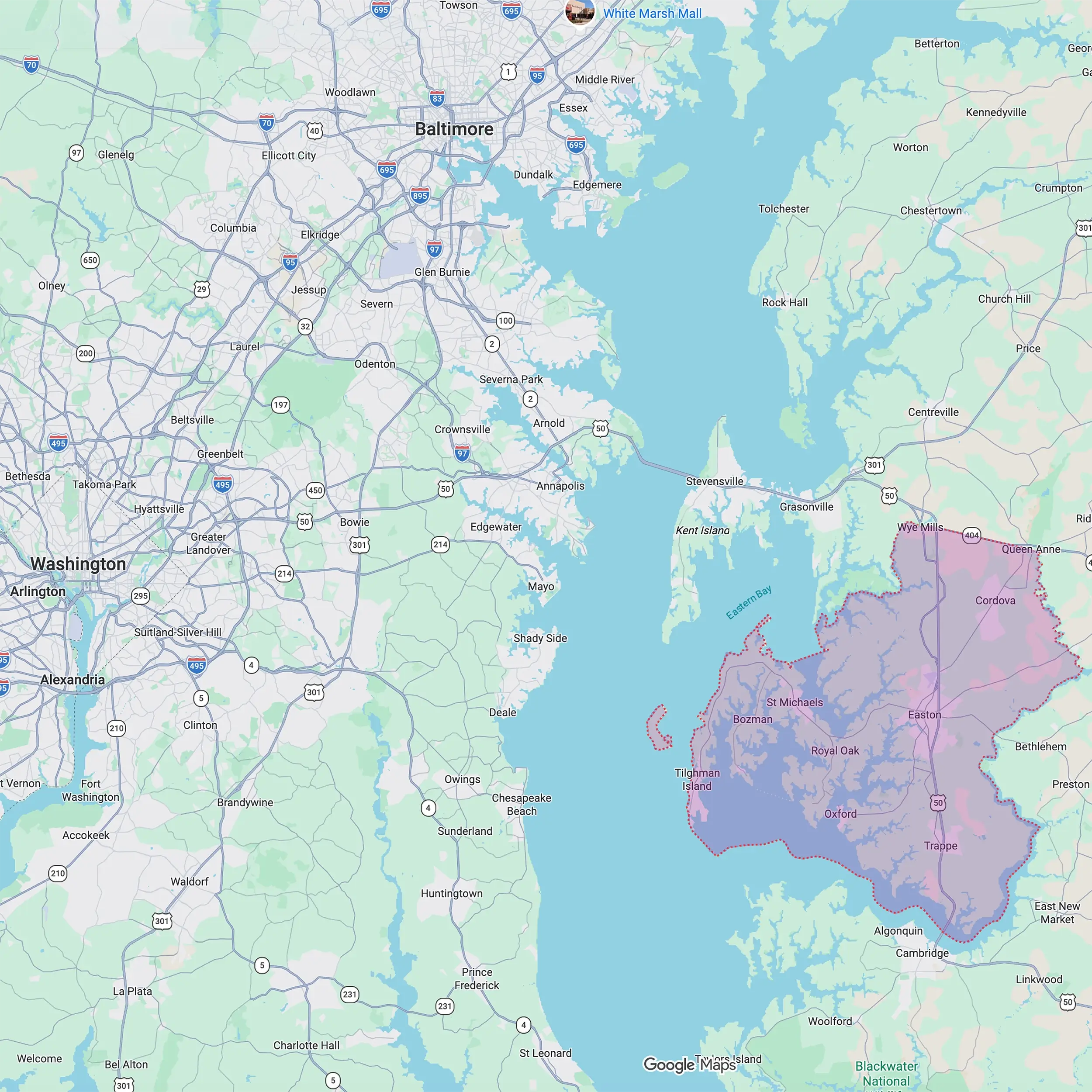A placeholder draft map for Talbot County's proximity to other locations