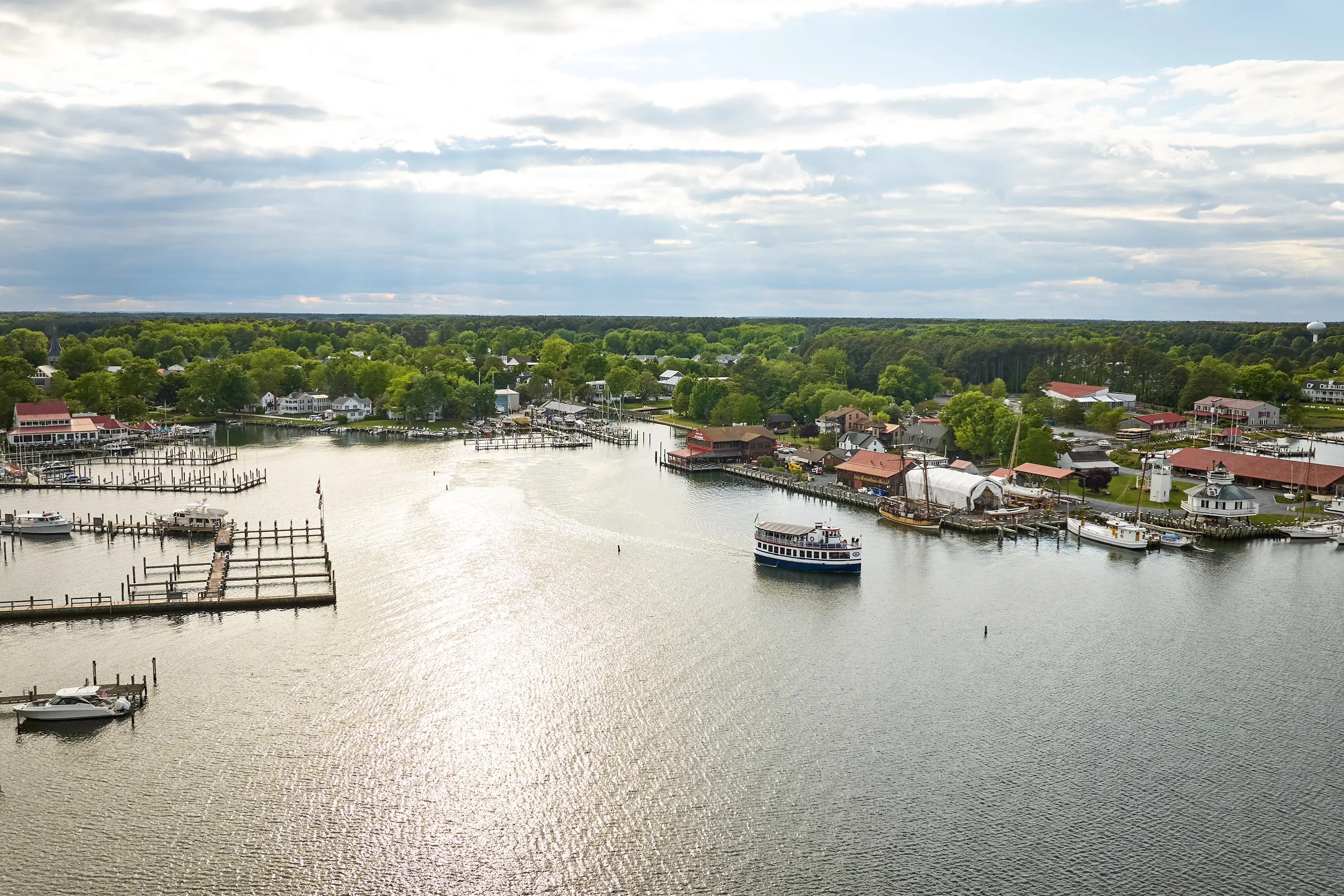 An aerial view of the ferry at the marina